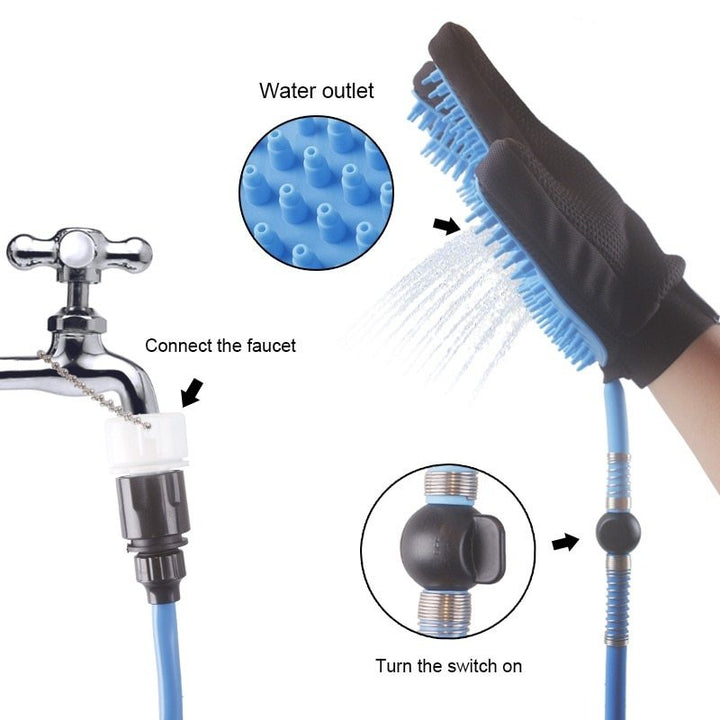 Dog shower brush with pet bath sprayer for easy cleaning