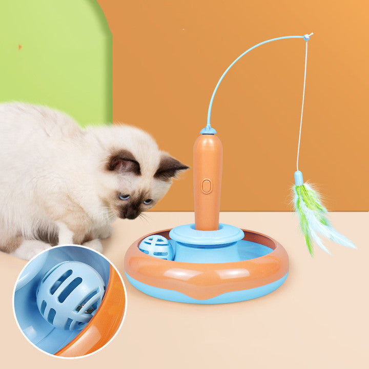 Interactive feather cat toy with turntable and safe track