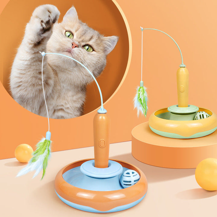 Interactive feather cat toy with turntable and safe track